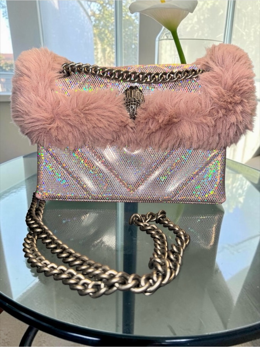 Kurt Geiger London Pink Fur Trim Shoulder Bag